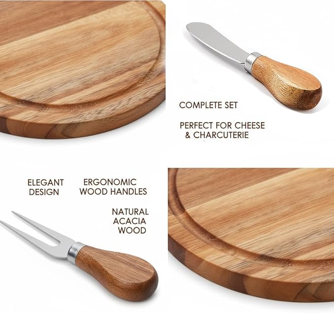 4-Pack Small Personal Charcuterie Cheese Board Set & Serving Tray- 6 Inch Mini Appetizer Plate with Knives & Forks, Acacia Wood Gift package for Wedding, Bridal & Baby Shower Party Gift