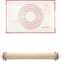 16.7" Rolling Pin with Adjustable Thickness Rings, Wooden Dough Roller, Rolling Pins for Baking, Fondant, Pizza, Pie Crust, Cookie, Pastry, Roller Rod for Dough Thickness, 2-Piece Set