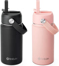 Fimibuke Kids Insulated Water Bottle, 14oz BPA FREE Double Wall Vacuum Tumbler 18/8 Stainless Steel Leak Proof Kids Cups with Straw Metal Water Bottle for School Boys Girls (2 Pack, Midnight Rose)