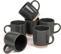 OTAGO Coffee Mugs for 6, 12 oz Mug Set, Partially Unglazed Base,Dringking Cup with Handle for Coffee, Tea, Cocoa, Milk, Gray