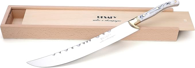 Resafy Champagne Saber With Wooden Box Champagne Knife Champagne Sword Champagne Opener (White)
