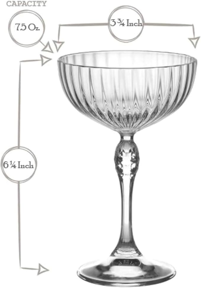 Bormioli Rocco America '20s 7.5 oz. Cocktail Coupe Glasses, Clear, Set of 4
