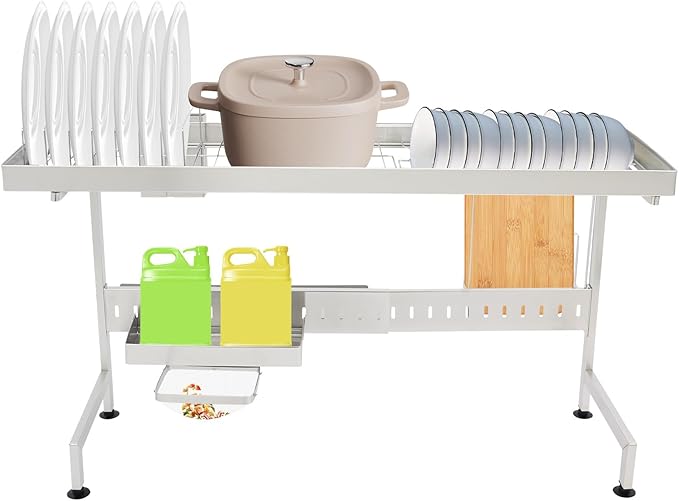 Over The Sink Dish Drainer Drying Rack,88x26x50cm Adjustable Length Over Sink Drying Rack, Large Capacity Dish Rack, for Home, Milk Tea Shop, Bar, Coffee Shop