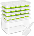 DOQAUS Ice Cube Tray with Lid and Bin - 4 Pack Silicone Ice Cube Trays for Freezer, Stackable Ice Bucket Kits with Storage Container & Scoop for Kitchen, RV, Cocktail, Coffee