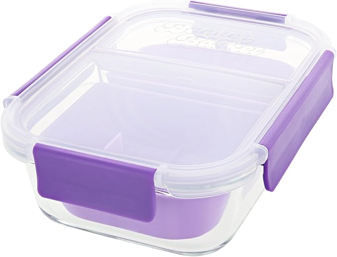 Two Compartment Borosilicate Glass Container Cleaning Tool with Sealable Lid (True Purple)
