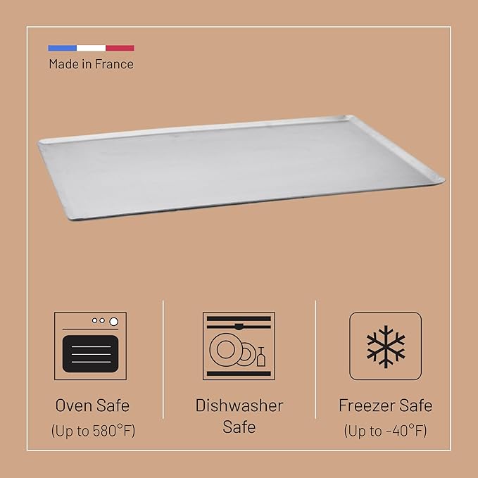 de Buyer Aluminum Baking Sheet - 15.75” x 11.8” - Perfect for Pastries, Cookies, Pizza & Tarts - Easy to Clean - Dishwasher Safe