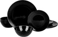 LaGlint Dinnerware Sets for 4, Light & Durable 12 Pieces Opal Glass Plates and Bowls Set, Dishwasher and Microwave Safe Dish Dinning Ware, Thin but Strong Geometric Faceted Black