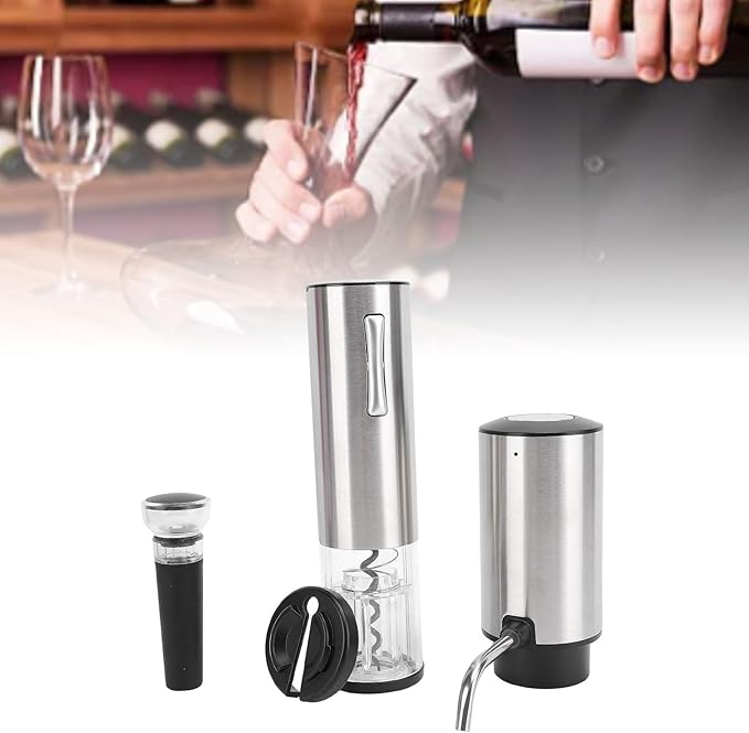 Stainless Steel Electric Wine Aerator, USB Rechargeable Corkscrew, Automatic Wine Pourer with Aerating Chamber, Ideal for Lovers Gifts