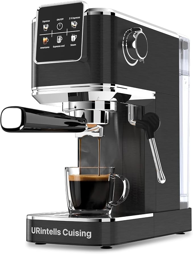 Espresso Machine 20 Bar,Touch Screen Espresso Maker with Steam Milk Frother,Compact Stainless Steel Coffee Machine for Cappuccino Latte Americano Espresso Cool,Gift for Coffee Lovers,Black
