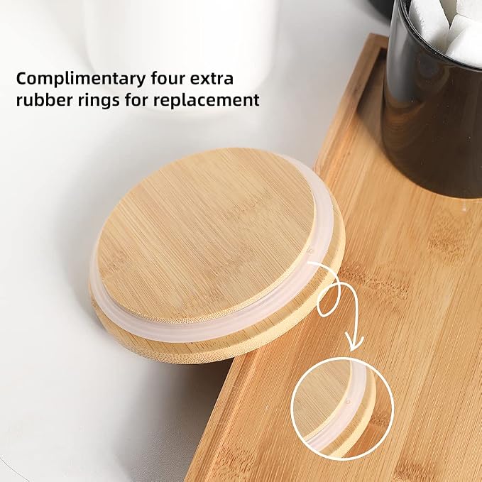 Sweejar Kitchen Canisters Ceramic Food Storage Jar Set, Stackable Containers with Airtight Seal Wooden Lid for Serving Ground Coffee, Tea, Herbs, Grains, Sugar, Salt - Set of 4 (White)