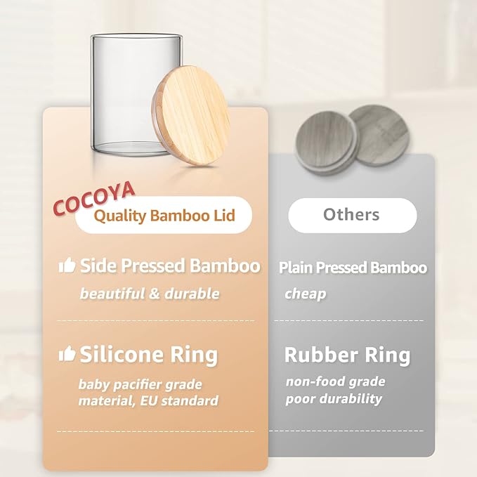 COCOYA 12 Oz Glass Jars with Bamboo Lid Set, UPGRADE Clear Thickened Glass Containers for Spice Tea Herb, Small Tiny Jars Food Storage Containers for Coffee Bean Seasoning sugar Kitchen Pantry (8Pack)