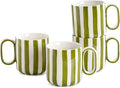 Ceramic Coffee Mugs Set of 4, 8.5 oz Small Stoneware Coffee Cups with Handle, Aesthetic Green Stripe Latte Tea Mug for Latte Tea Hot Chocolate, Microwave and Dishwasher Safe (8.5 oz)
