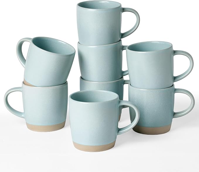 famiware Coffee Mugs Set of 8, Milkyway 13 oz Mug Set, Ceramic Cup Set with Handle for Coffee, Tea, Cocoa, Milk, Light Blue
