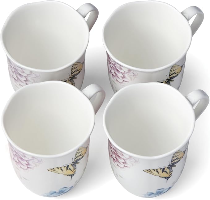 Lenox Butterfly Meadow Hydrangea 4-Piece Porcelain Mug Set, 4 Count (Pack of 1), Multi