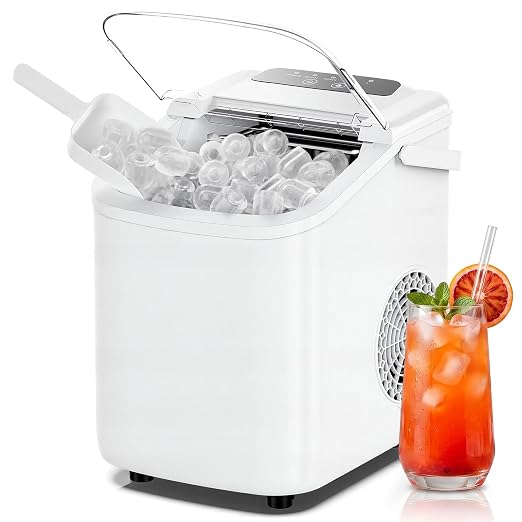 NEWBULIG Ice Maker, Countertop Ice Machine with Handle | 9 Bullet Cubes in 6-8 Mins, 26lbs Daily, Self-Cleaning with Basket and Scoop for Home/Kitchen/Camping/RV