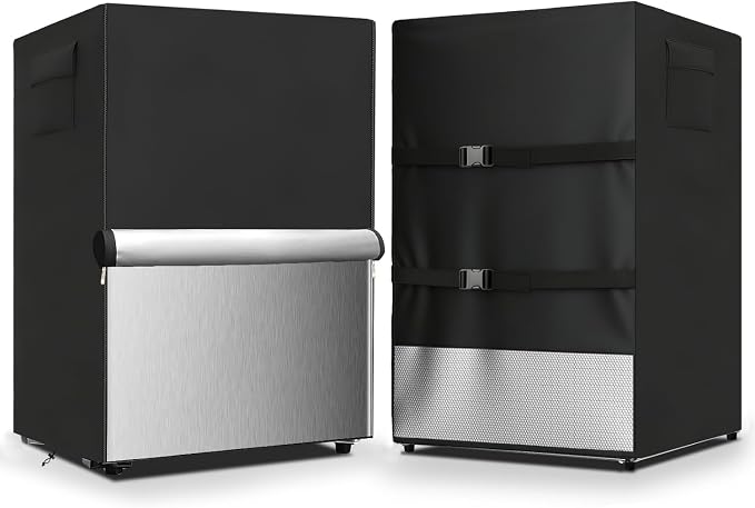 Outdoor Refrigerator Cover,600D Heavy Duty 100% Waterproof Upright Freezer Cover,Outside Stand Up Fridge Covers.Front Can Be Rolled-Up by Zippers.(Black,20" W x 20" D x 21" H)