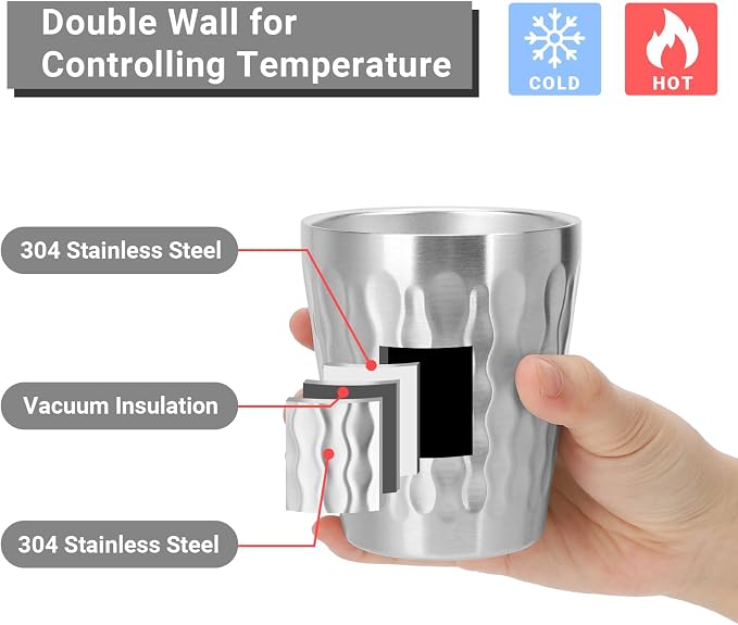 Stainless Cups, 10 oz Insulated Tumbler, 4 Pack Double Wall Unbreakable Stackable Water Tumblers Insulated Metal Cup Premium Drinking Glasses for Travel Camping Home Outdoor