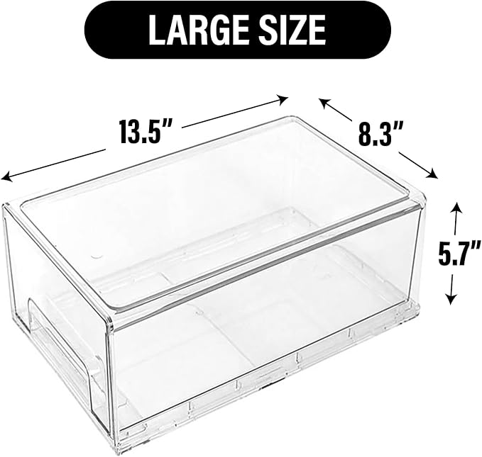 Clear Plastic Storage Drawer Organizer Bins, Perfect for Kitchen Organization or Pantry Organization and Storage, Fridge Drawer Organizer Bins, Pantry Storage and Organization Bins