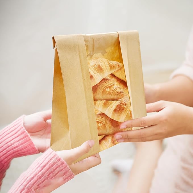 SNAIL GARDEN Sourdough Bread Bags - 100pcs with Four Sizes, Windowed, Kraft Paper with 120pcs Label Seal Stickers for Bakery Cookies, Treats