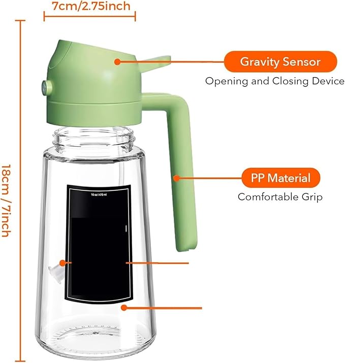 Oil Sprayer, Oil Sprayer For Cooking,2in1 Dispenser Bottle For Kitchen,16oz/470ml Glass,Food-grade Mister,for Kitchen, Air Fryer(2pcs Black Green)
