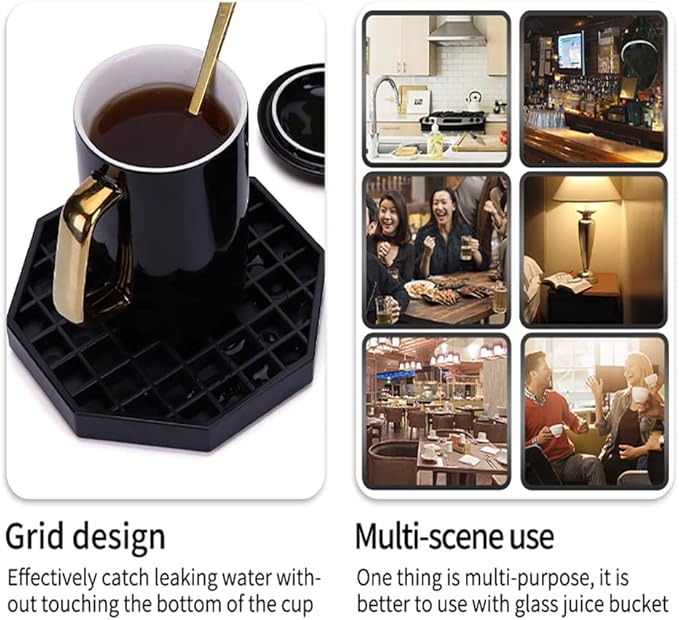 Octagon Coffee Drip Tray by Hard Black Plastic for Coffee Countertop | Drip Tray for Drink Dispenser (4" - 4 Pcs)