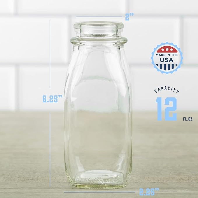 kitchentoolz Salad Dressing Shaker Bottle – 12oz Glass Bottle with Silicone Pour Spout and Tamper-Proof Lid for Sauces and Marinades - Pack of 2