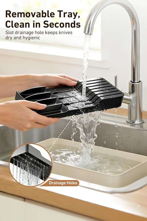 MAD SHARK 2-in-1 Detachable Knife Block & Silverware Organizer, Drawer Knife Holder for 7 Knives, BPA-Free, Blade-Safe Slots, Save Counter Space, Kitchen Drawer or Counter Storage, No Knives