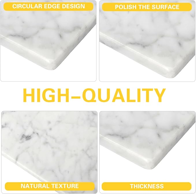 Marble Cutting Board for Kitchen- 12 * 8 Inch Handcrafted Marble Slab for Cheese, Charcuterie, Pastry & Deli – Non-Slip Feet,Rectangular Serving & Chopping Slab for Countertop (White)