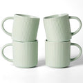 famiware Coffee Mug Set for 4, Star 12 oz Catering Mugs Cup Set with Handle for Coffee, Tea, Cocoa, Milk- Ceramic Stoneware Drinkware Set, Light Green