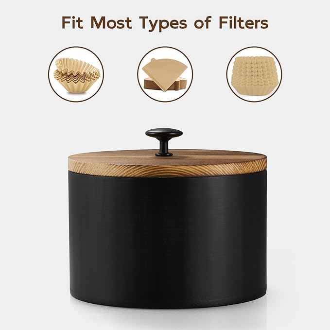 Coffee Filter Holder, Wood Filter Storage Container for Counter&Recipe Box, Wood Recipe Card Box Set, Recipe Box with 100 Cards and 6 Dividers