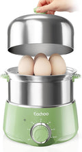 Hard Boiled Egg Cooker - CACHOO 14-Egg Rapid Stainless Steel Egg Boiler with 30-Min Timer & Auto Shut Off, Compact Electric Vegetable Steamer for Cooking, Dishwasher Safe, Retro Green