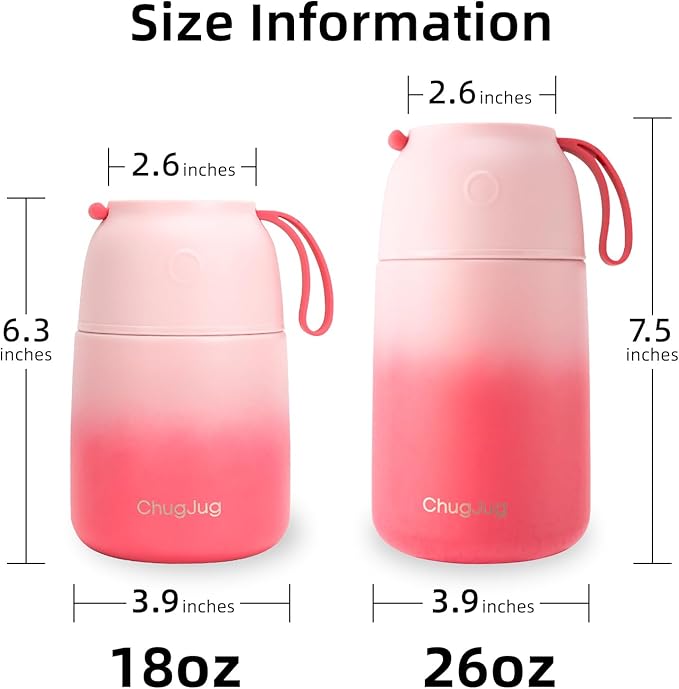 2 Pack Insulated Food Jar Set, 26oz & 18oz Stainless Steel Vacuum Insulated Soup Containers for Hot Food, Leak-Proof Thermal Food Jars with Spoons, Cute Stylish Design for School, Work & Travel (Pink)