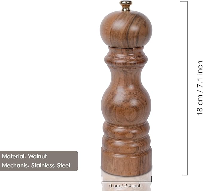 Walnut Color Wooden BlackPepper Hand Mill 18 cm-7.08 inch (Walnut)