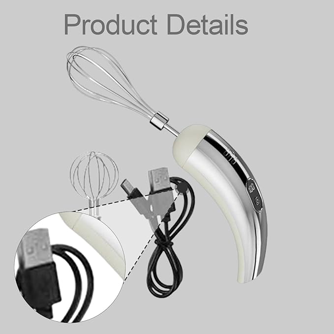 Cordless Hand Mixer Electric Milk Frother Compact Versatile Handheld Milk Cake for Home Kitchen, Silver White