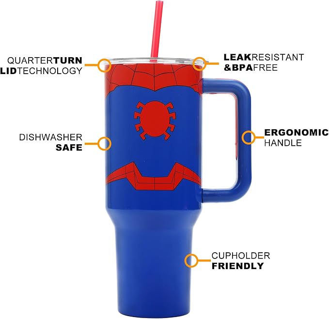 Bioworld Marvel Spider-Man Costume 40 Oz Stainless Steel Tumbler With Handle-OSFA