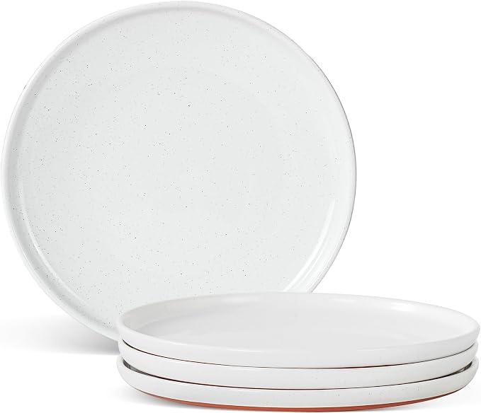 Ceramic Dinner Plates, 10.25 Inch, Set for 4, Elegant White | Flat Dish Design, Microwave & Dishwasher Safe, Perfect for Family and Entertaining, For Steak, Sandwiches, Pizza, Pasta