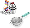 U-Taste 10 Piece Measuring Cups and Spoons Set in 18/8 Stainless Steel (Multicolors), and 18/8 Stainless Steel 3.9 inch 30 Mesh Strainer (Aqua Sky)