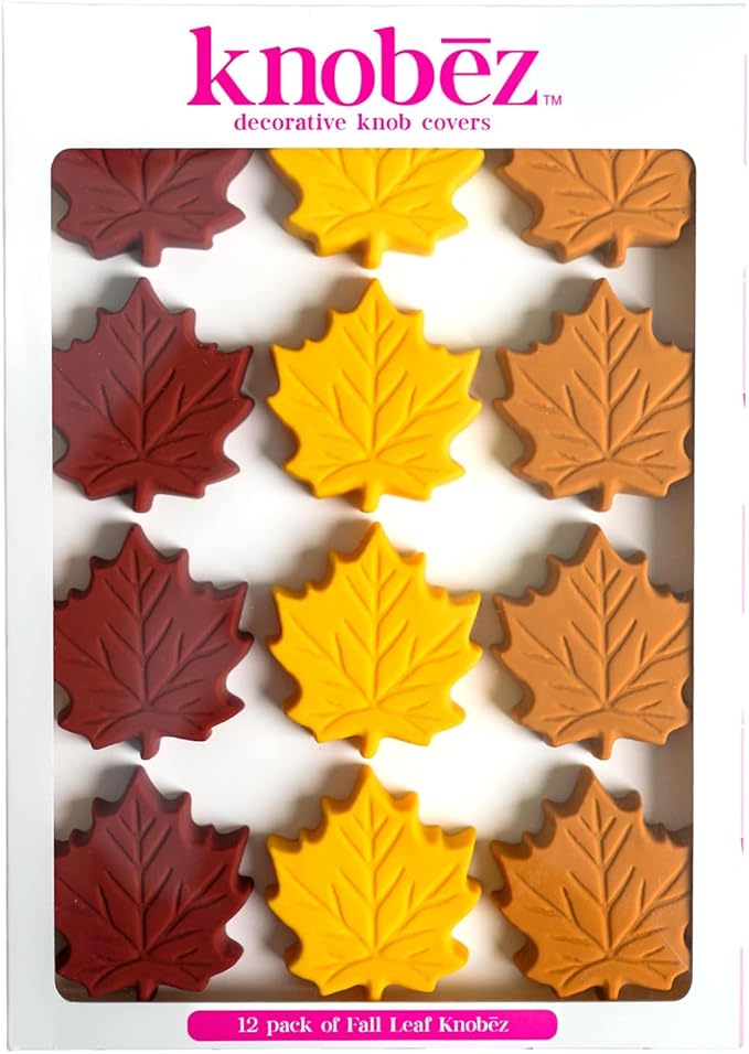 Knobēz: Decorative Knob Covers - Fall Leaf - 12pk - Stretch Over Hardware Decorations, Cozy Seasonal Autumn Colors, Kitchen-Bathroom-Dressers-Home