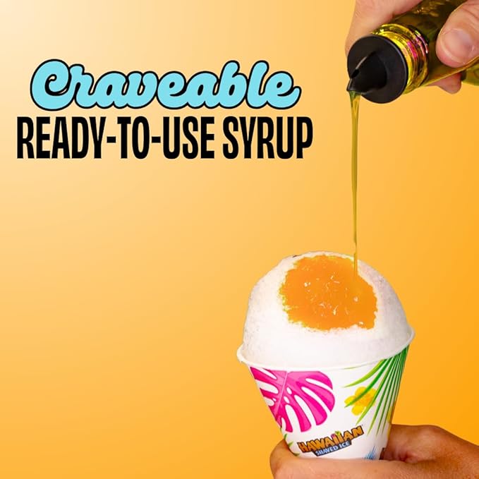 Hawaiian Shaved Ice Peach Syrup - Nut Soy Dairy Free - Flavor Fluffy & Crunchy Snow Cones - Shelf Stable - Makes 8 Servings - 16 ounces