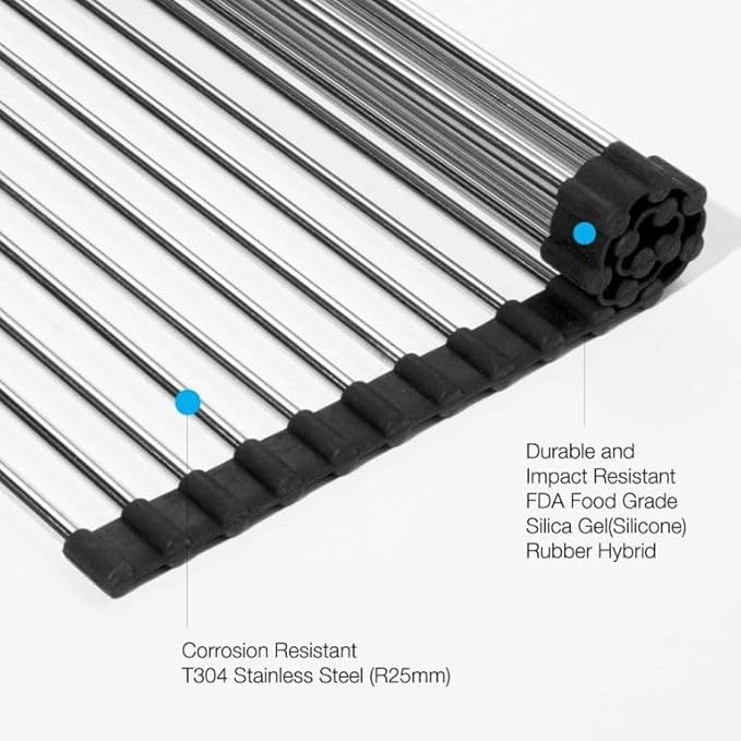 HOUZER RO-1600 - Stainless Steel Rolling Mat for Novus Series Kitchen Sinks, Multipurpose Rack for Drying Dishes, Washing Fruit, or Holding Utensils, Durable Sink Accessory
