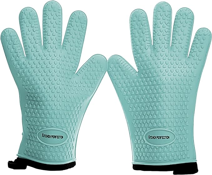 KITCHEN PERFECTION Silicone Smoker Oven Gloves -Extreme Heat Resistant BBQ Gloves -Handle Hot Food Right on Your Smoker Grill Fryer Pit|Waterproof Oven Mitts Grill Gloves |Superior Value Set+3 Bonuses