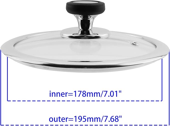 Woogim 7 Inch Pan Lid for Frying Pan Wok Pot Skillet,4mm Clear Tempered Glass Lid with Non-Slip Silicone Handle,Wide - Edge Heat Locking,Pot Cover Kitchen Cooking Necessity