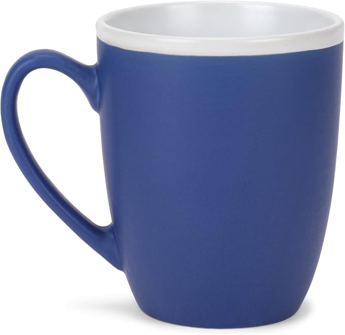 Elanze Designs Solid Color Blue White Interior 16 ounce Matte Ceramic Mugs Matching Set of 4