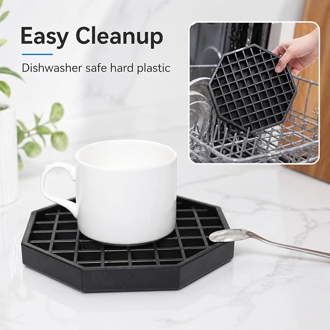 6" Octagon Coffee Drip Tray Catcher for Countertop - for Beverage & Drink Dispenser Bar by kitchentoolz - Pack of 4