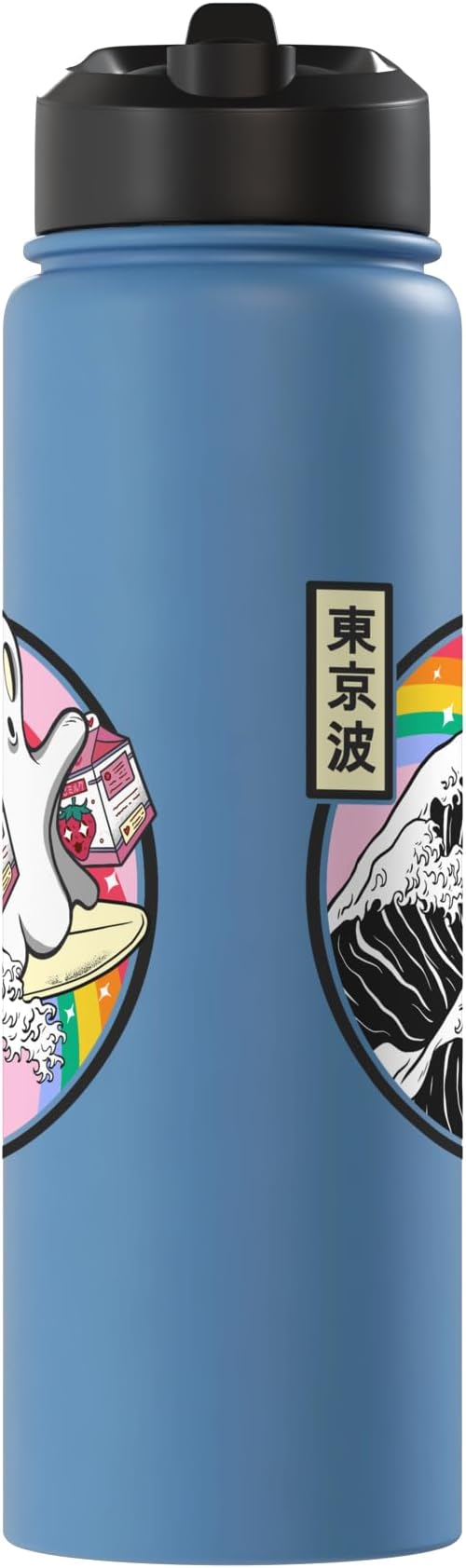 Surfing Ghost With Strawberry Milk Cartons Kawaii Vaporwave Stainless Steel Insulated Water Bottle