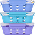 ECOBERI 4.5 Cup Glass Meal Prep Containers with Lids & Silicone Sleeves, 3-Pack Airtight, Leak-Resistant Food Storage Containers for Fridge, Freezer, Oven & Microwave