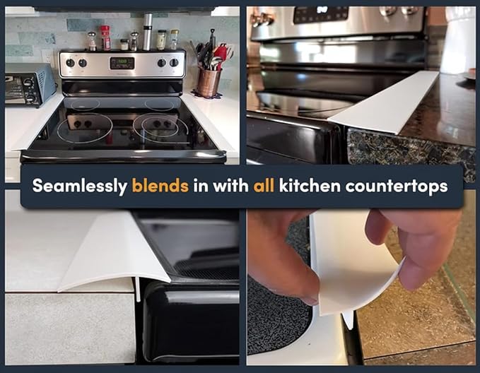 Linda’s Essentials Silicone Stove Gap Covers (2 Pack), Heat Resistant Oven Gap Filler Seals Spaces Between Stovetop and Counter, Easy to Clean Stove Side Guard (25 Inches, White)
