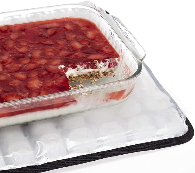 FlexiFreeze Party Mat Food Cooling Serving Platter – Buffet Display Chiller for Meat, Cheese, Fruit & Party Food Trays – Catering Supplies Cold Serving Mat Red (19" x 15")