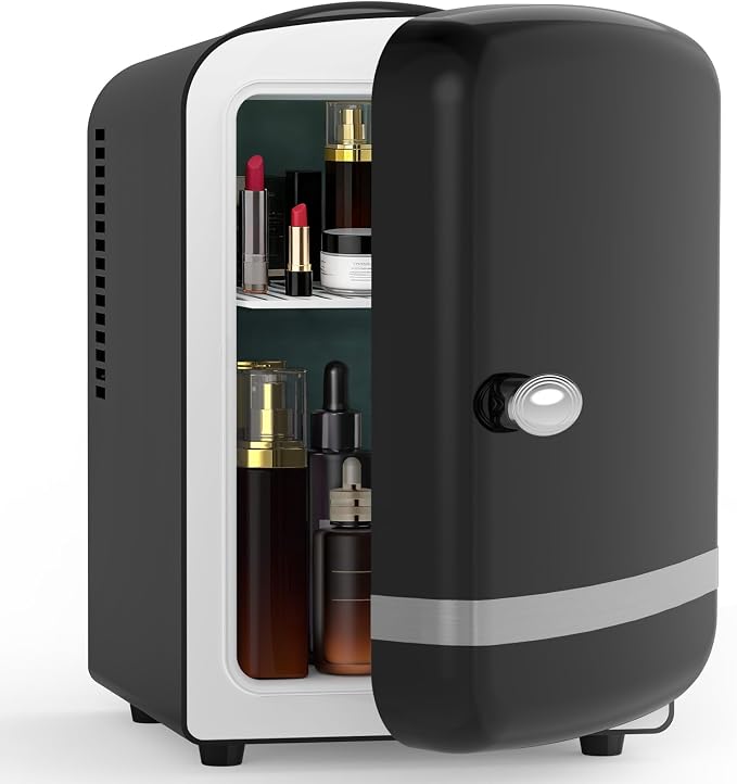 Electactic Mini Fridge for Skincare, 4L/6 Cans Small Cosmetic Fridge for Makeup & Beverage, Portable Desk Fridge Cooler and Warmer for Kids, Bedroom, Countertop, Black