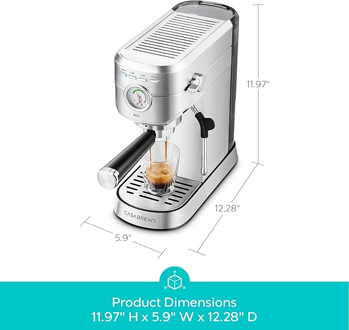 CASABREWS CM5418ECO PFAS-Free Espresso Machine with Milk Frother Steam Wand | Non-Toxic, Stainless Steel, 20-Bar, Built-in Pressure Gauge, Powerful Steam Wand for Cappuccino, Small, 34oz Water Tank